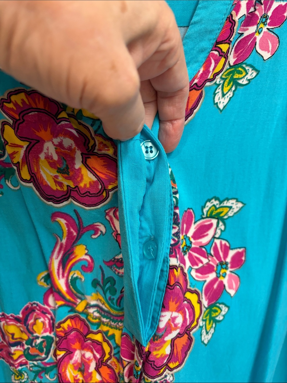 Turquoise Hawaiian Floral Print Tunic - Picture 3 of 10
